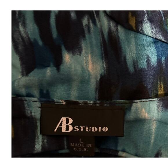 ABstudio Women's Blue Black Splashed Cap Sleeve Blouse Size‎ L - Picture 3 of 5